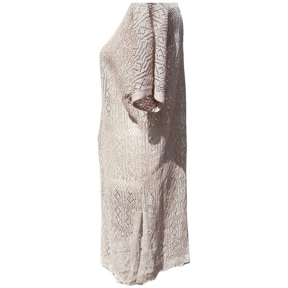 Open Knit Crochet Style Tunic Coverup Dress | Neutral Taupe Beige Beach Boho - Picture 6 of 10